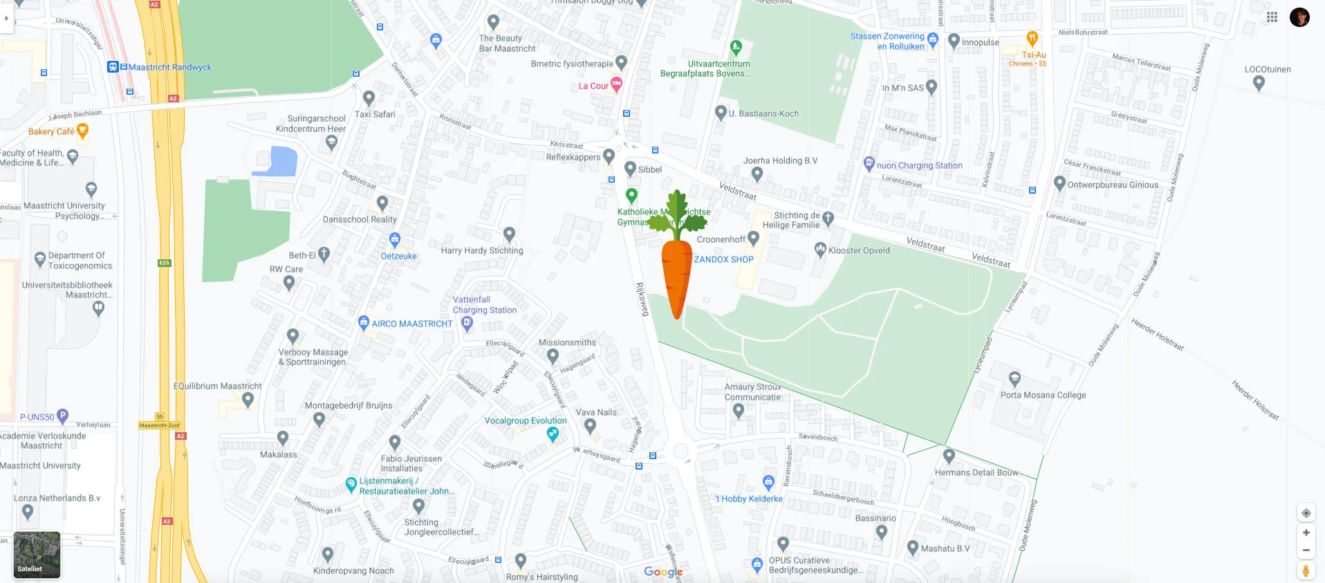 Kaart: ligging van Hof van Heer aan de Rijksweg in Maastricht
